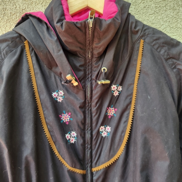 OBERMEYER Ski Suit Juniors Size 16 Black Pink Floral Retro Winter Outdoor Snow - Picture 2 of 16